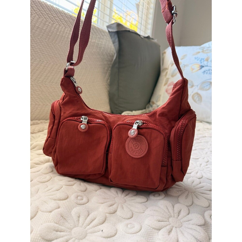 Lightweight Water-Resistant Nylon Armpit Crossbody Moto Bag | Multi-Pocket